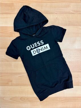 Guess Kids Denim Logo Hoodie Dress Girls Size 4 Black Short Sleeve